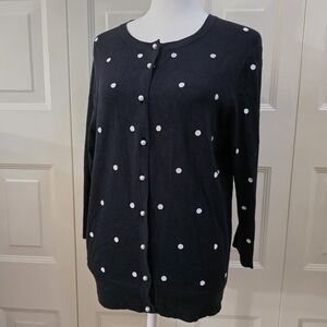 Black Polka Dot Women's Black White Pearl Buttons Sweater